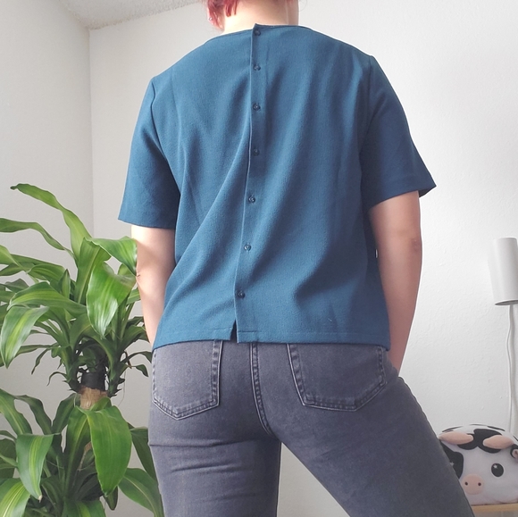 Blue Button Down Top - Picture 3 of 3